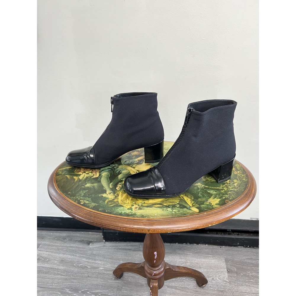 Kenneth Cole Vintage Black Front Zip Square Toe Block Heel Ankle Boots Sz 9.5 10